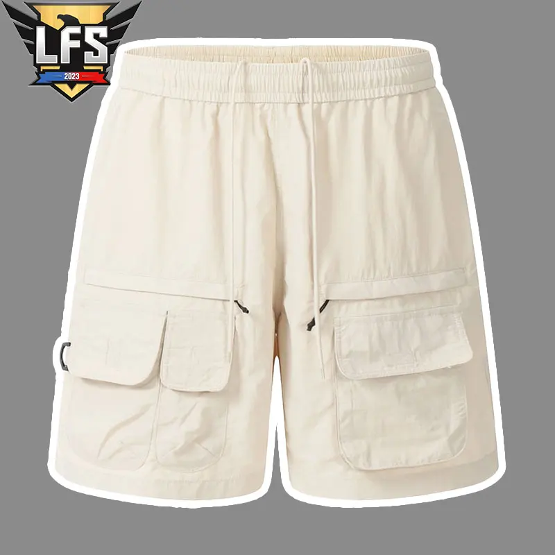 

Шорты мужские с большими карманами спереди, уличная одежда в стиле хип-хоп, повседневные спортивные штаны большого размера с кулиской, в японском стиле, лето 2023