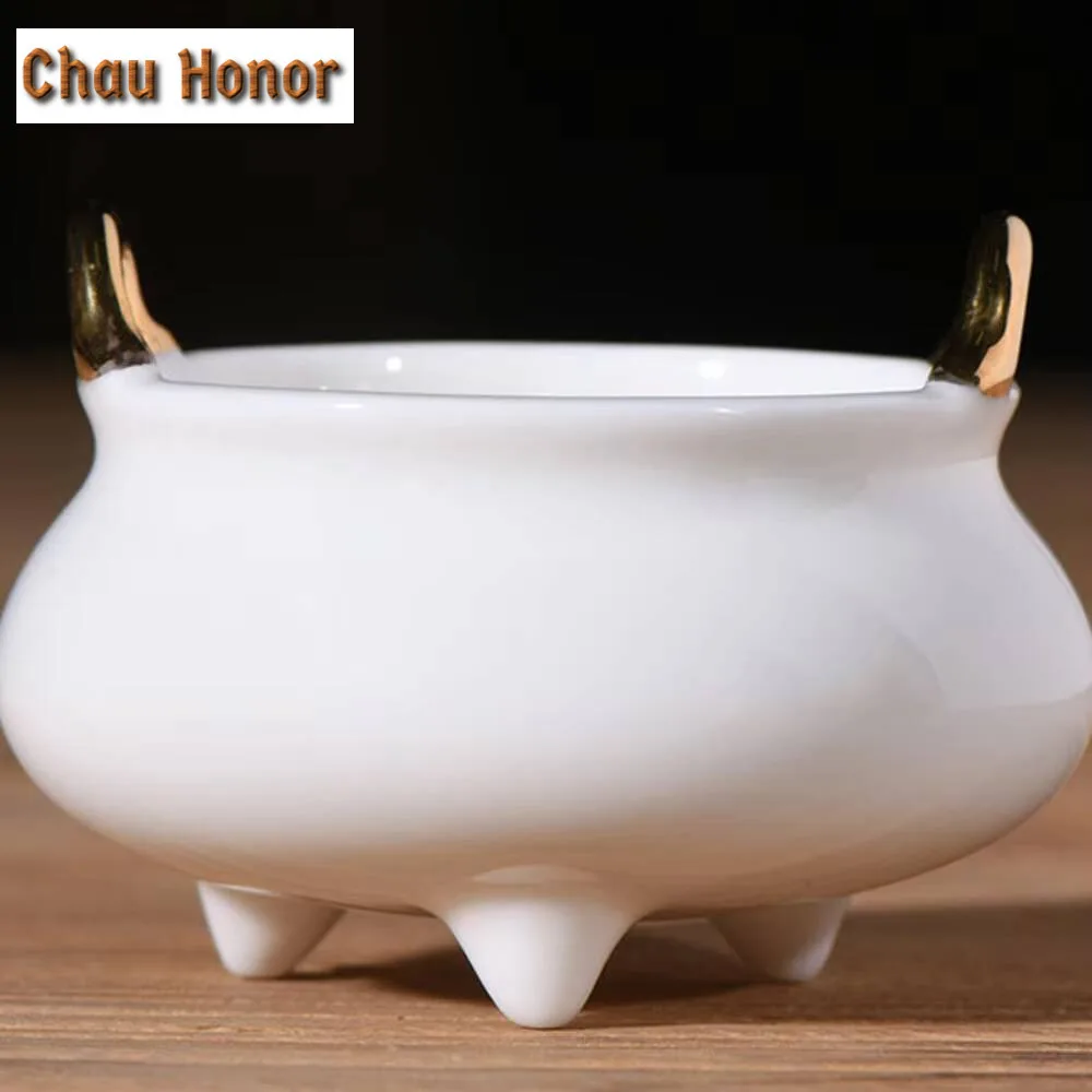 Dehua White Ceramic Xuande Scented Candles Stove Gold-banded Incense Holder Household Scented Aromatic Candles Tea Services Gift