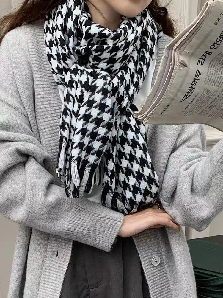 Imitation Cashmere Women Scarf Winter Vintage Houndstooth Scarve Pashmina Mujer Female Foulard Bufanda Wrap Shawls Echarpe Hiver 3
