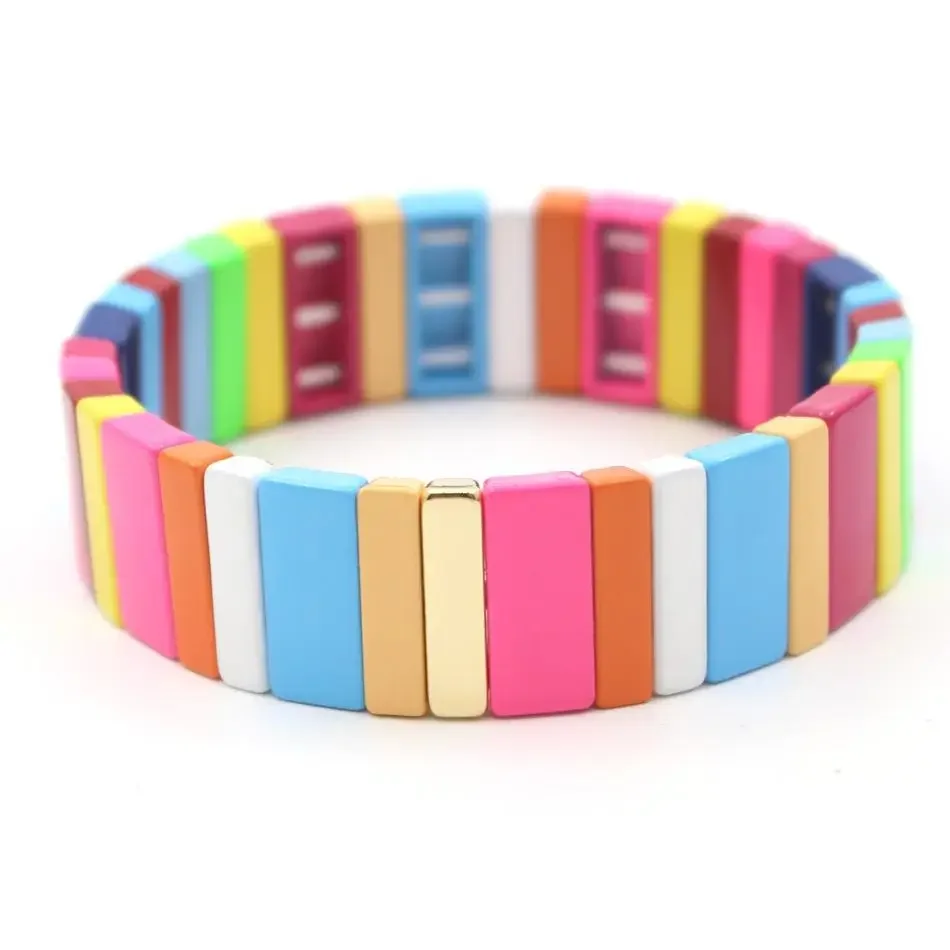 Ethnic Style Enamel Geometric Rectangular Rainbow Fashion Lucky Women's Bracelet Bangle DIY Beaded Multi-layered Couple Jewelry bracelet jewelry