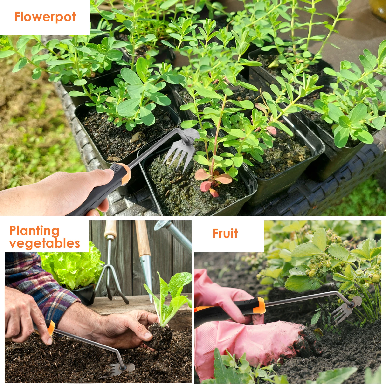 Weed Puller Tool 5.7in Uprooting Weeding Tool Gardening with 4 Teeth Multifunctional Hand Weed Remover Tool for Yard Farm Garden 2