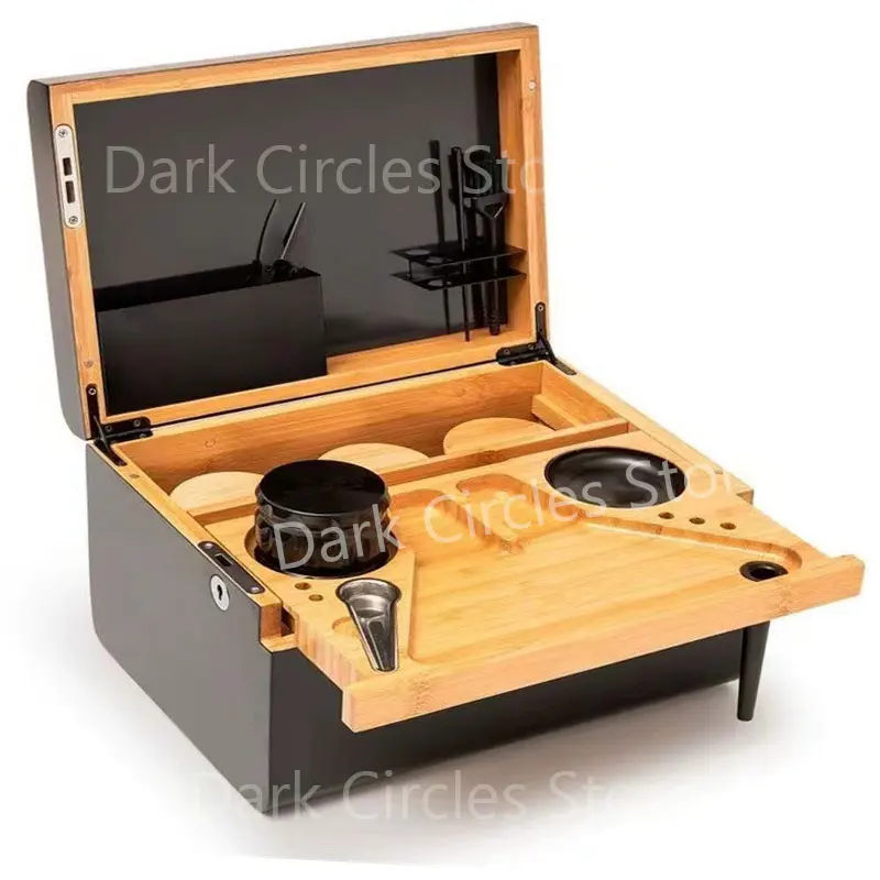 Large Bamboo Wooden Stash Box with Rolling Tray Weed Tray Kit with  Removable Divider Wood Storage Set Smoking Accessories