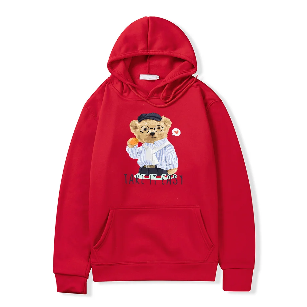Autumn Mens Hoodies Fashion Cartoon Little Bear Print Women Hooded Sweatshirt Oversized Pullover Long Sleeve Vintage Hoodie New