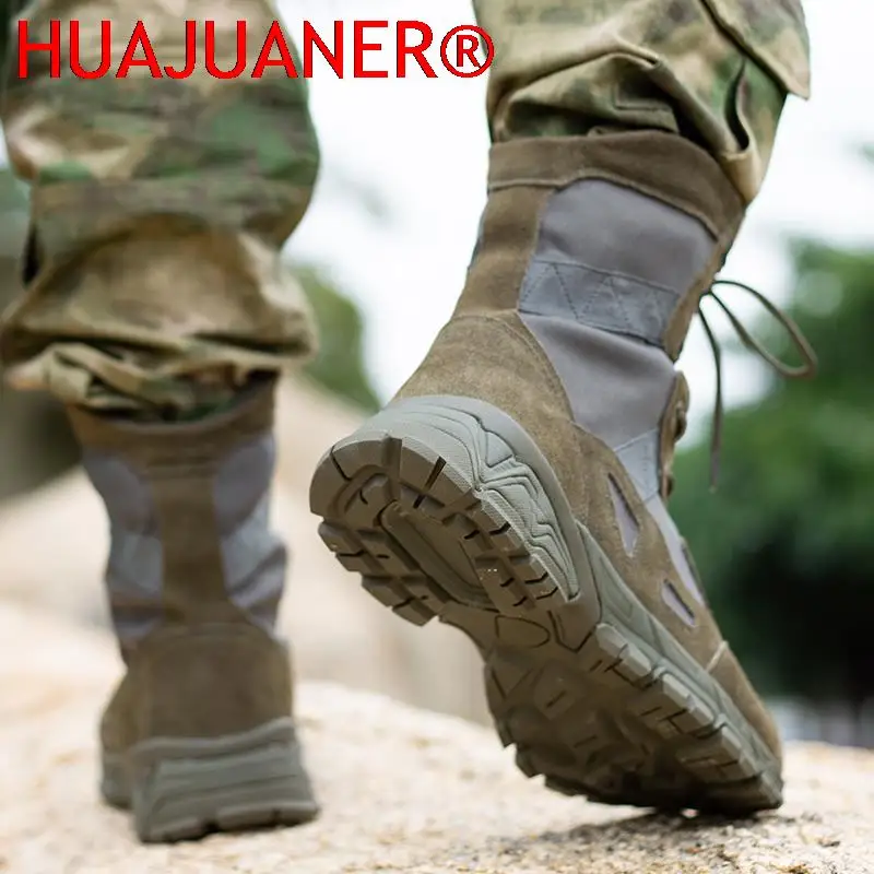 Botas táticas militares de cano alto masculinas, botas de combate ao ar livre, sapatos de caminhada no deserto, sapatos masculinos de alta qualidade