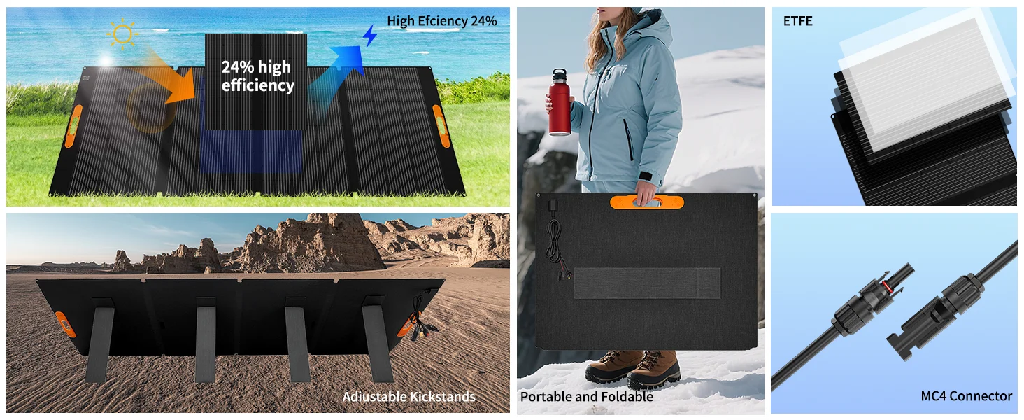Tragbares 420-W-Solarpanel ETFE mit Anderson XT60 MC4 4-in-1-Kabel, geeignet für ALLPOWERS ECOFLOW Power Station Camping RV Roof – Detail 2