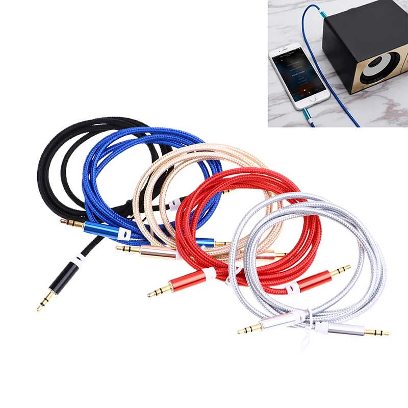 1PC 1m Nylon Jack Aux Cable 3.5 Mm To 3 