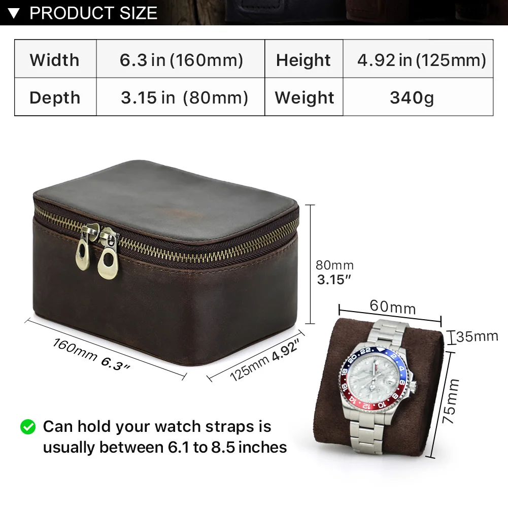 Handmade Retro Genuine Leather Jewelry Storage Watch Box Organizer Display Travel Case Holder for Men Women Ring Accessories