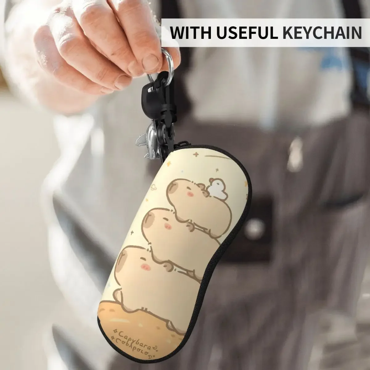 Cartoon Capybara Glasses Case Key Chain Sunglasses Case Men Women Daily Eyeglass Cases Cover Cute Eyewear Box