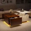 Lift Top Coffee Tables for Living Room, 43" LED Wooden Center Tables with Storage Shelf, Hidden Compartment and Drawer for Home 3