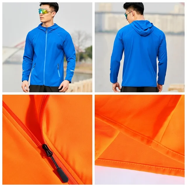 (S-4XL)Men Women Running Jacket Lightweight Camping Hiking Windbreaker Windproof Long-Sleeved Zipper Hoodie Sports Coat