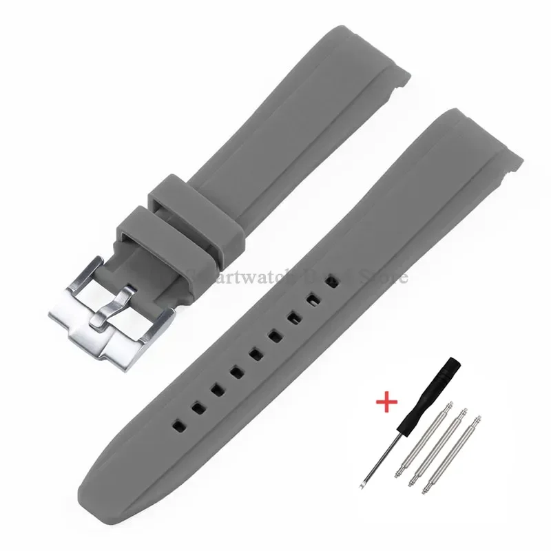 Waterproof Rubber Sport Watch Strap with Curved Design and Metal Pin Clasp