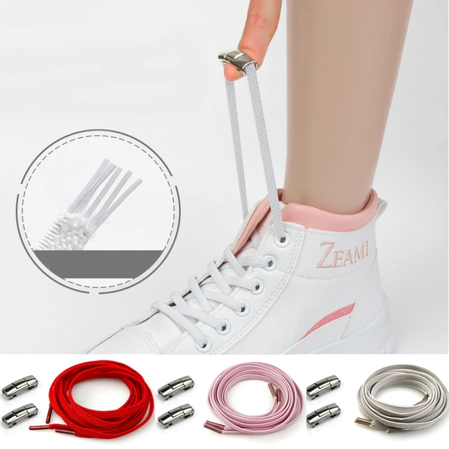 1Pair Elastic No Tie Shoelaces Flat Type ShoeLace Quick Metal Lock Laces  Shoe Strings for Kids and Adult Sneakers Strings - AliExpress