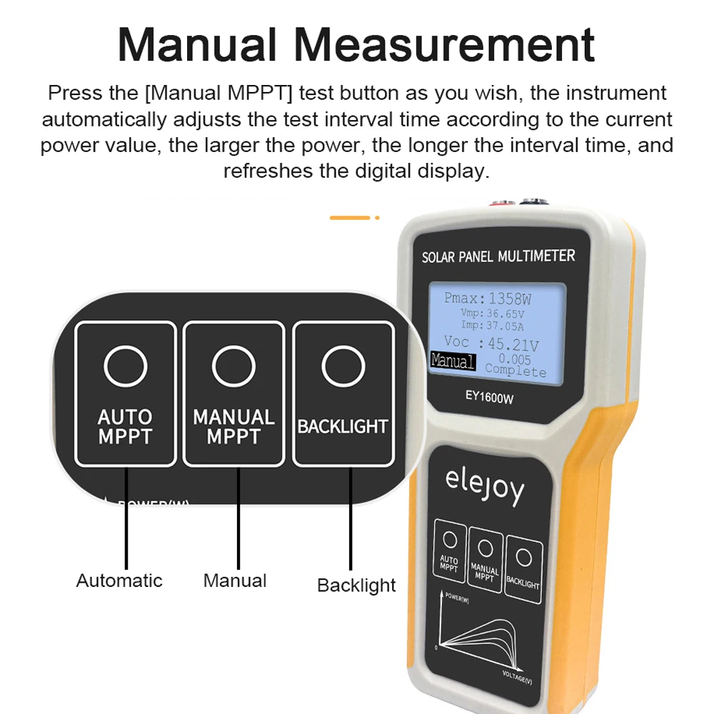 LCD Photovoltaic Panel Multimeter 12-60V 60AMax 1600W Auto/Manual MPPT Tester solar power meter