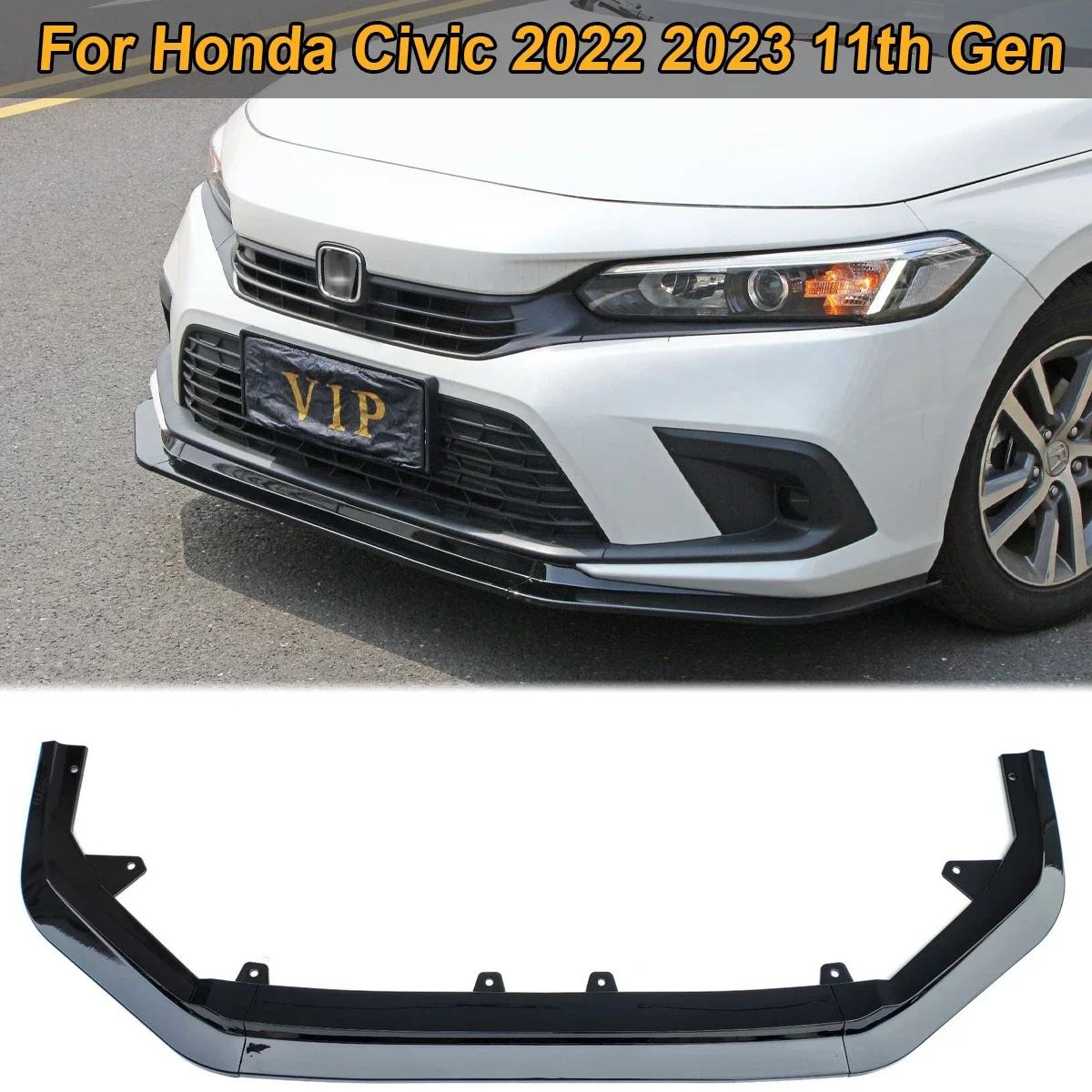 

For Honda Civic 2022 2023 11th Gen Front Bumper Lip Spoiler Splitter Diffuser Guards Body Kit Cover Car Tuning Accessories