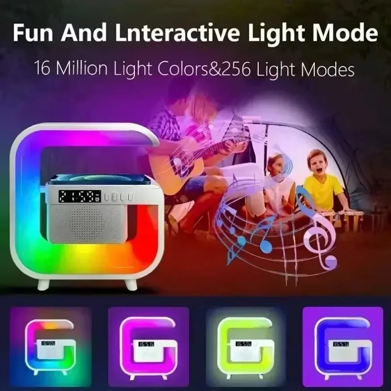 Multifunctional atmosphere RGB desk clock nightlight wireless charger Bluetooth speakers for iPhone Samung Xiaomi fast charging