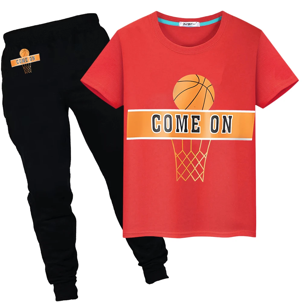 

Basketball Print 100%Cotton T-shirts Sports Sets Summer Tops+pant Cute Short Kawaii TShirts y2k child Day gift Boy girls clothes
