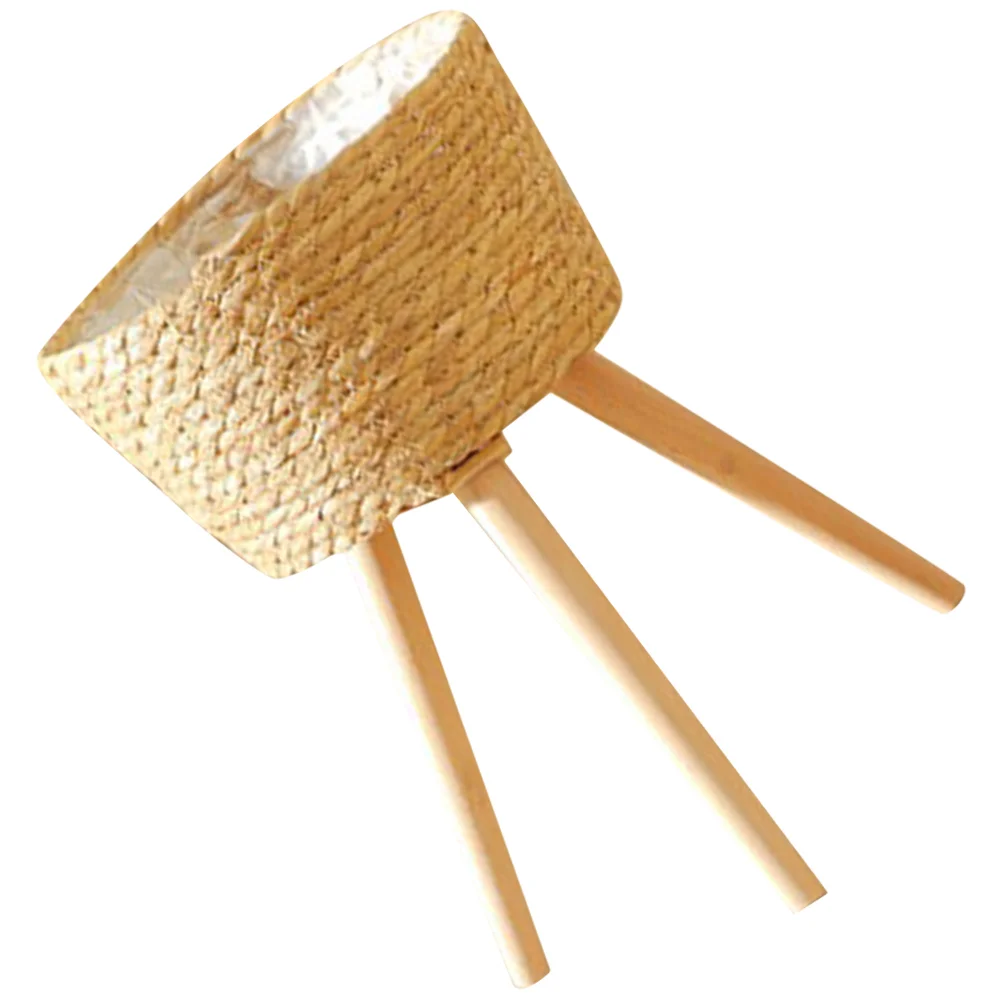 

Wood Woven Plant Pot on Standing Legs Household Planter Pot Basket Wood Flower Basket Weaving Flowerpot Storage Basket
