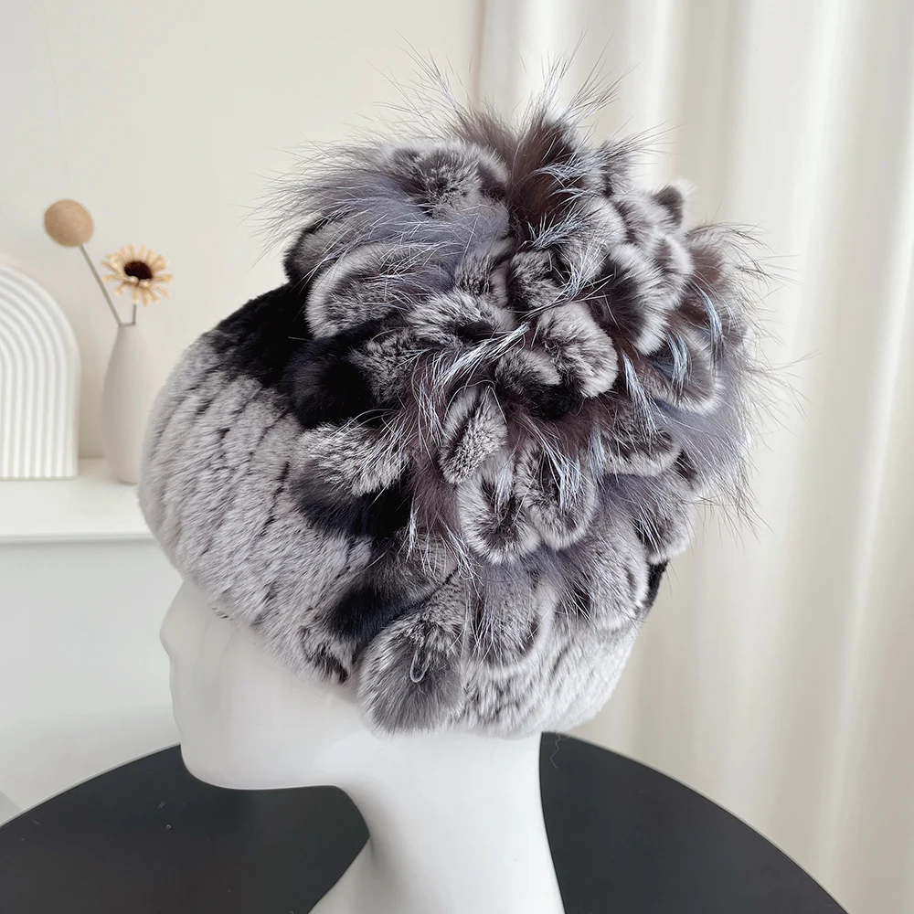 2023 Fur Winter Hat for Women 100% Real Rex Rabbit Fox Fur Hat Rex Rabbit Fur Caps Lady Winter Warm Headwear Women's Fur Hats 3