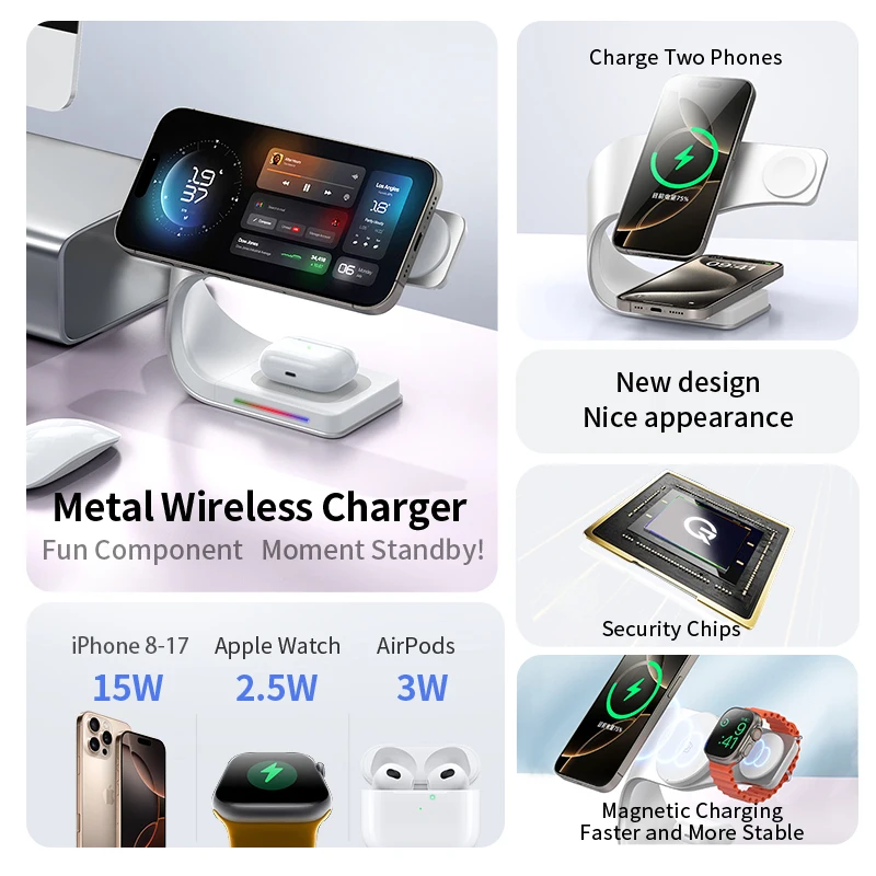 4 in 1 Wireless Charger Metal Shell Magnetic 15W Fast thumbnail 5