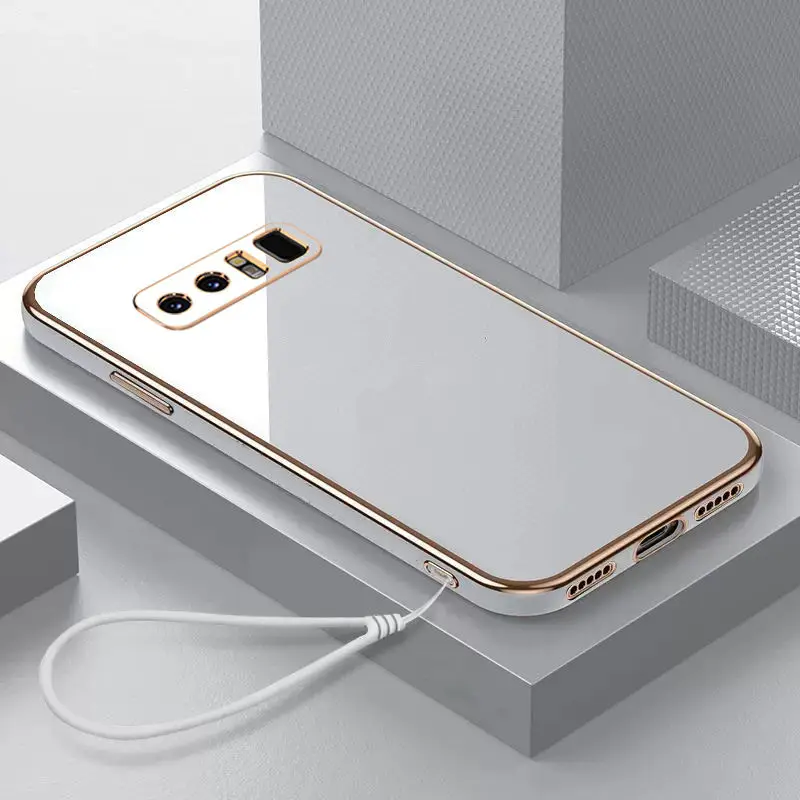 삼성 Note8 케이스 갤럭시 Note8 럭셔리 스퀘어 도금 전화 케이스 SM-N950F 충격 방지 소프트 TPU 실리콘 뒷면 커버 Fundas