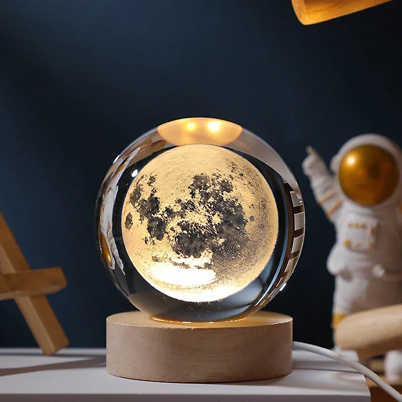 Crystal night light Planet lamp Crystal balls Crystal ball ornament 6/8cm 3D Crystal Ball Planet Night Light Laser Engraved Solar System Globe Astronomy Festival Gifts Home Desktop Decoration