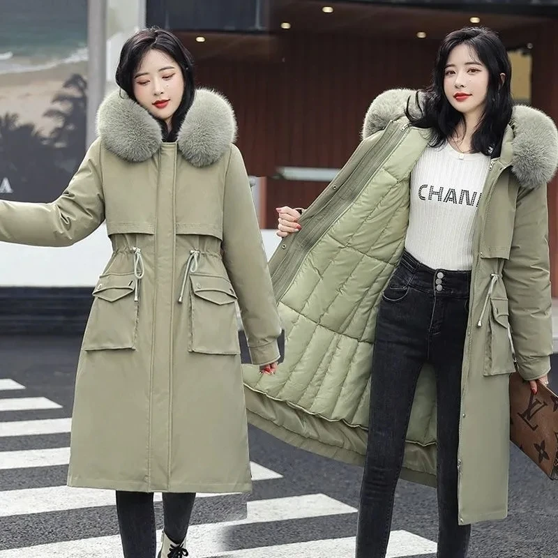 

Women's Parkas Jacket Detachable Liner Cotton Coat Fashion Winter New Fur collar Hooded Coats Thicken Warm Female Parka Overcoat