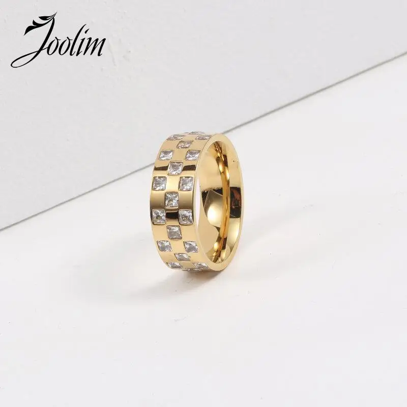

Joolim высокого класса 18K Золото PVD не выцветает шахматная доска квадратные циркониевые круглые кольца для женщин ювелирные изделия из нержаве...