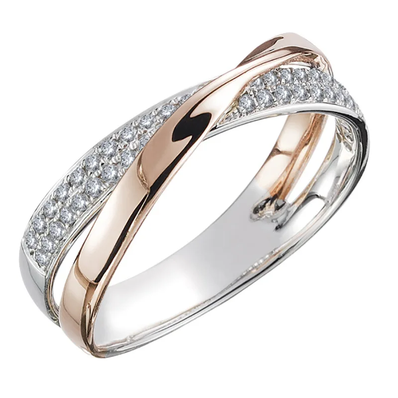 Huitan Fashion Two Tone 925 Sterling Silver Cross Rings for Women Rose Gold Color and Shiny CZ Rings Novel Charms Party Jewelry