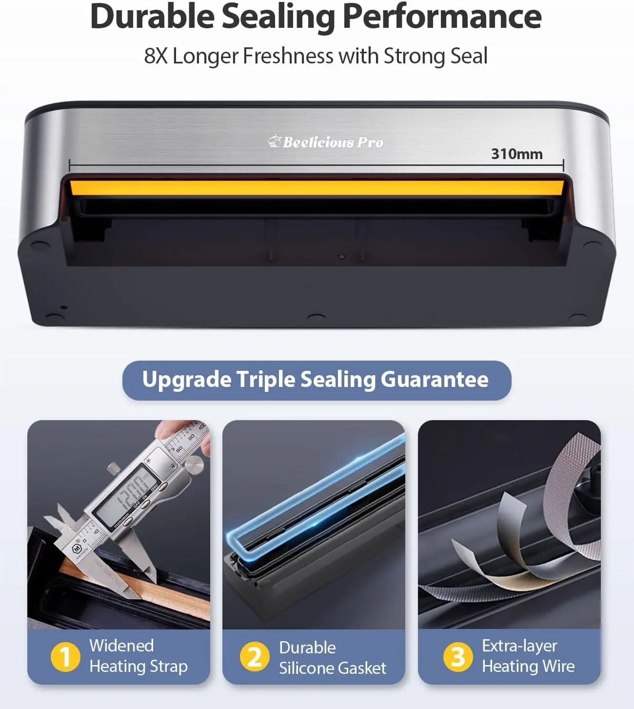Vacuum Sealer Machine, Beelicious® 85KPA Fully Automatic 8-IN-1 Food Sealer with Bags Storage, Build-in Cutter, Moist Mode 6