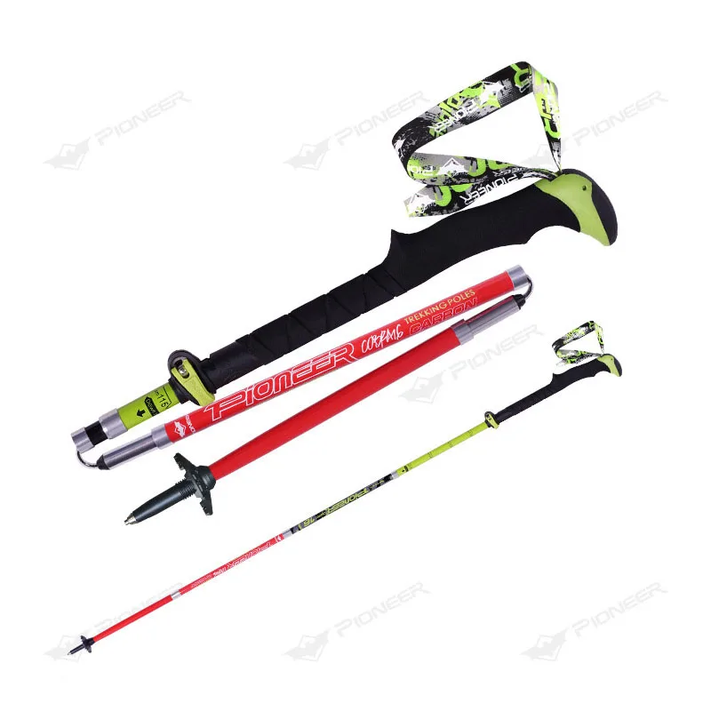 2pcs PIONEER Carbon Fiber Folding Walking Stick 5 sections Adjustable Alpenstocks Outdoor Hiking Mountain-climbing 6