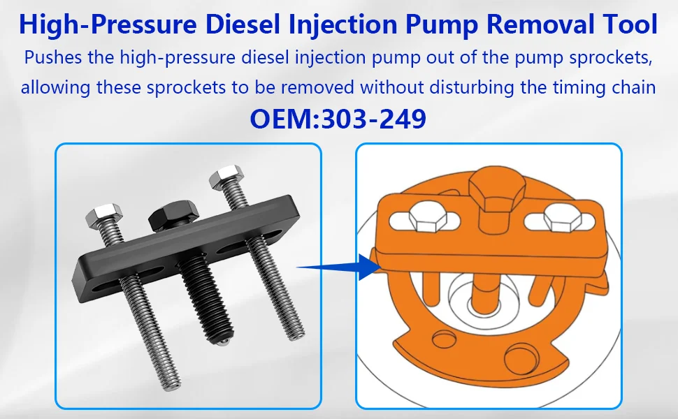 Werkzeug zum Ein- und Ausbau des Steuerkettenradverriegelungssystems und der Einspritzpumpe für Dieselmotoren, geeignet für Ford 2.0 TDDi TDCi OEM 303-682. – Detail 4