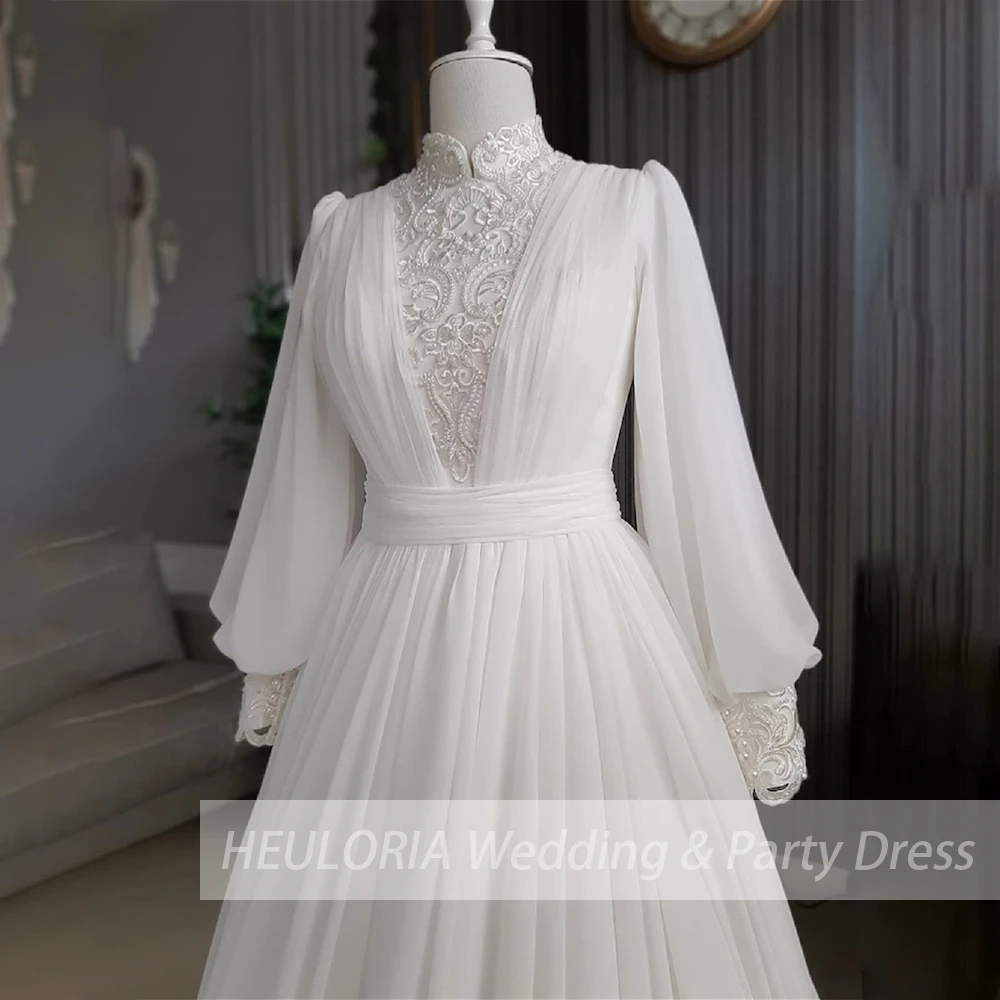 elegant heavy lace beading Muslim ball gown Wedding Dress long sleeve high neck bride dress plus size bride Wedding Gown