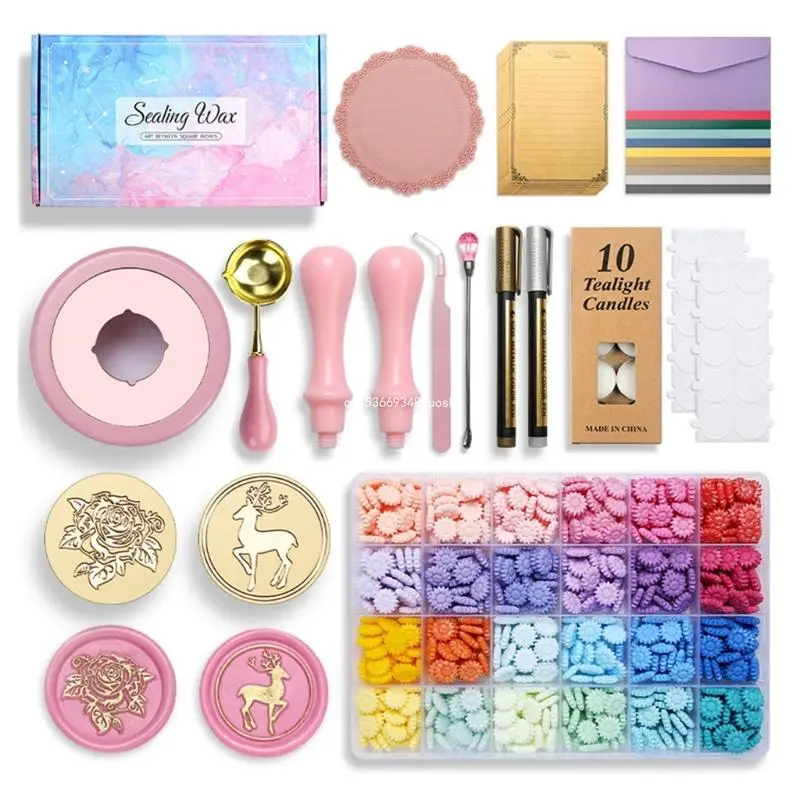 

24 цветных бусины с сургучной печатью, головка штампа, ручка, ручка для рисования, подогреватели воска