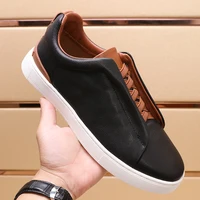 Fashionable Versatile Casual Board Head Leather Suede Light High-end Feel Business White Leather Walking Shoes Loafers Sneakers 2