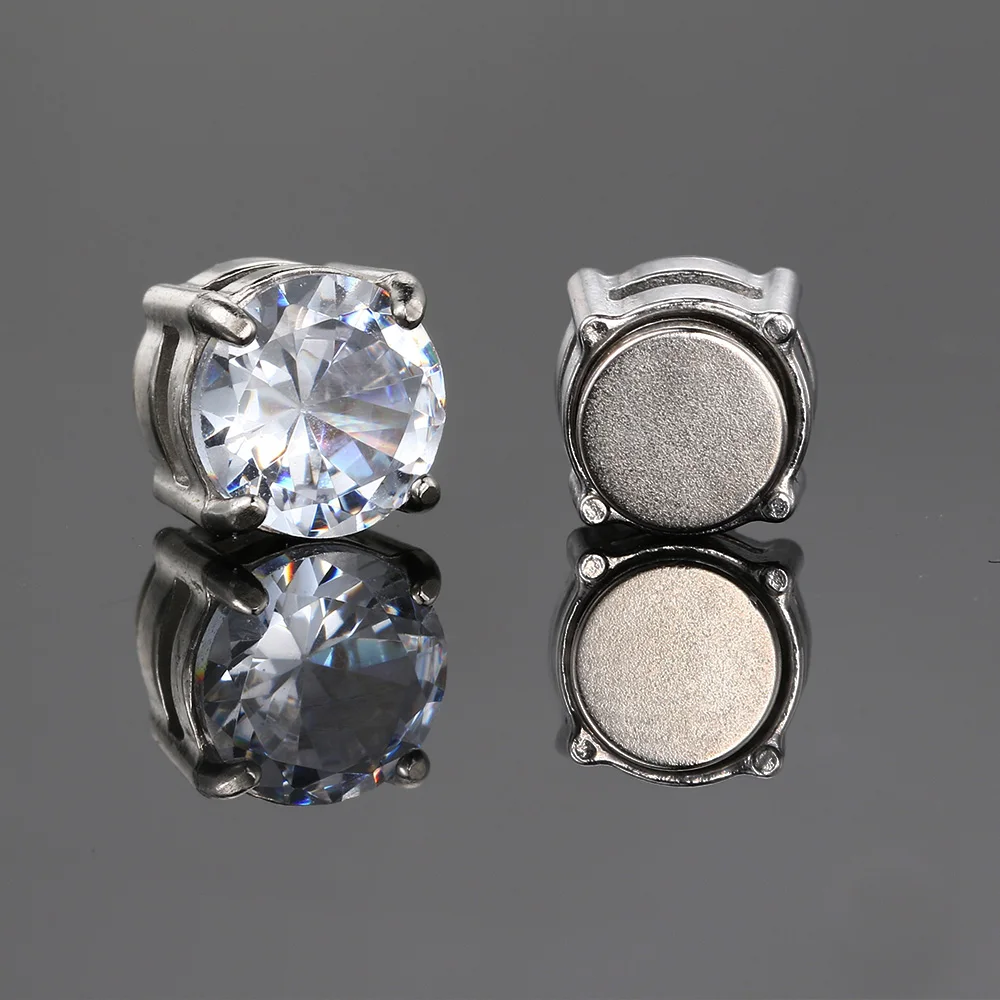 Ice Out Fake Earrings For Men Women Strong Magnet Magnetic Stainless Steel Non Piercing Hip Hop Rock Fashion Jewelry Accessories 3