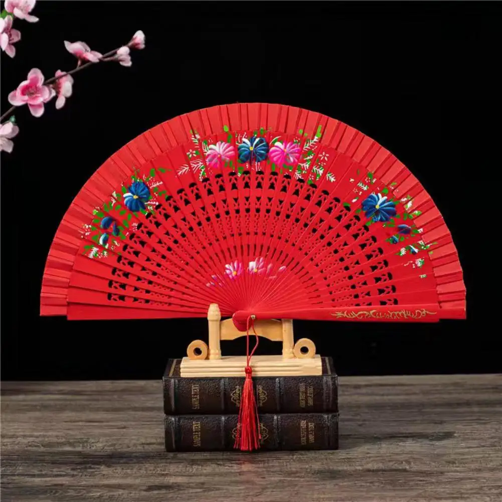 Spanish Wing Chun Dance Fan Double Sided Wooden Folding Hollow Out Hand Vintage Chinese