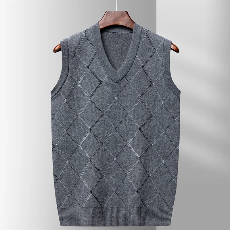 

Knitted Sweater Fashion Autumn and Winter Sleeveless V-Neck Collar Pullover Warm Casual Sweaters for Men Vest