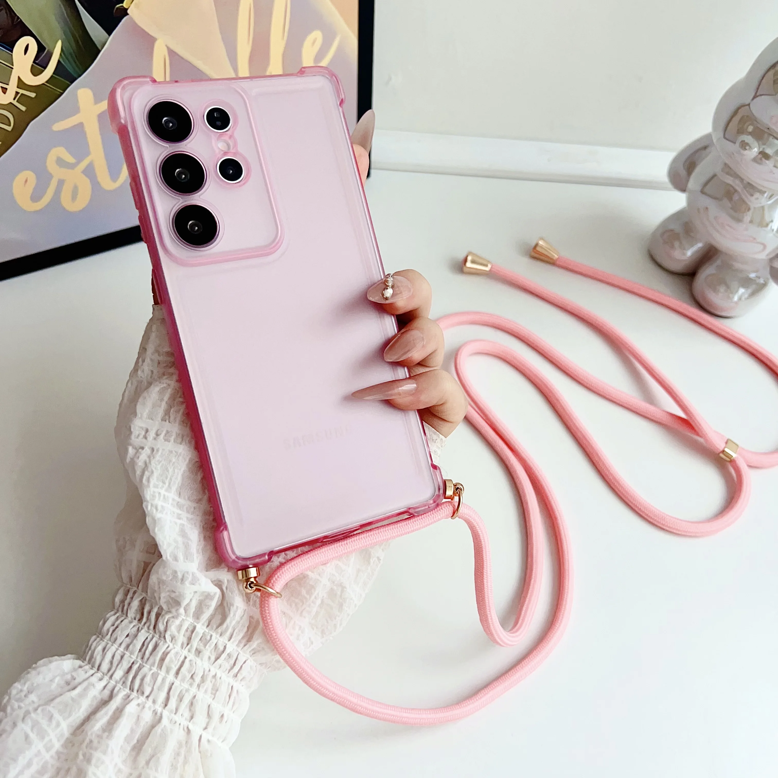 Crossbody Necklace Lanyard Candy Transparent Soft Phone Case - Clear Cover