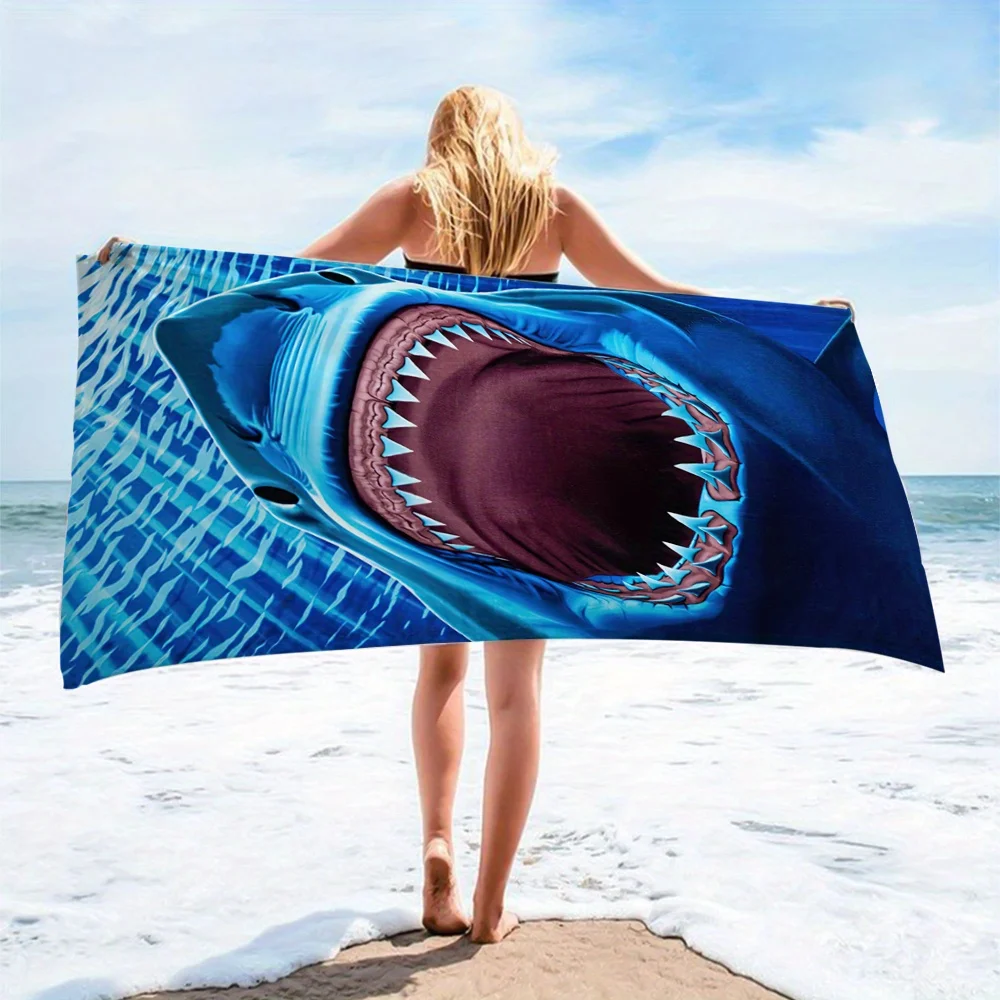 1pcs Big Mouth Shark Beach Towel, Microfiber Oversized Beach Blanket Super Absorbent Bath Towel for Travel Pool Surf Yoga Beach Towel