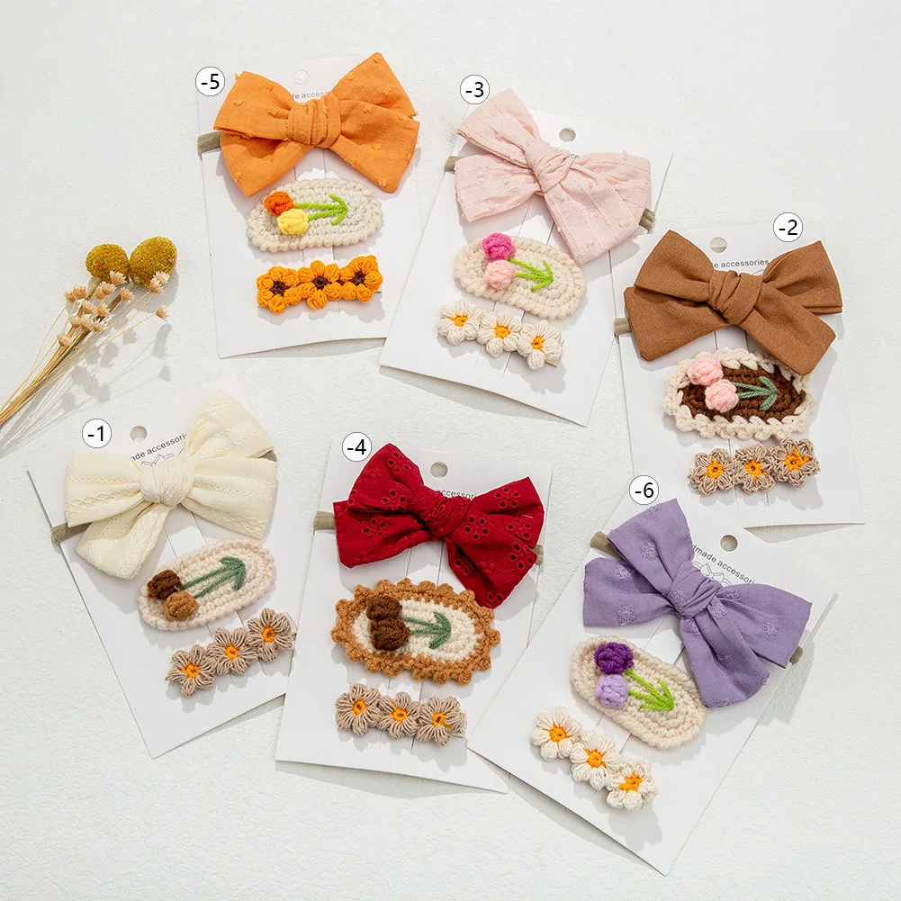 3PC/lot Baby Crochet clips Daisy Flower Snaps Hair Clips Hair Bow Kid Girl Hairpins Lace Embroidery Hair Bow Barrettes  Headwear