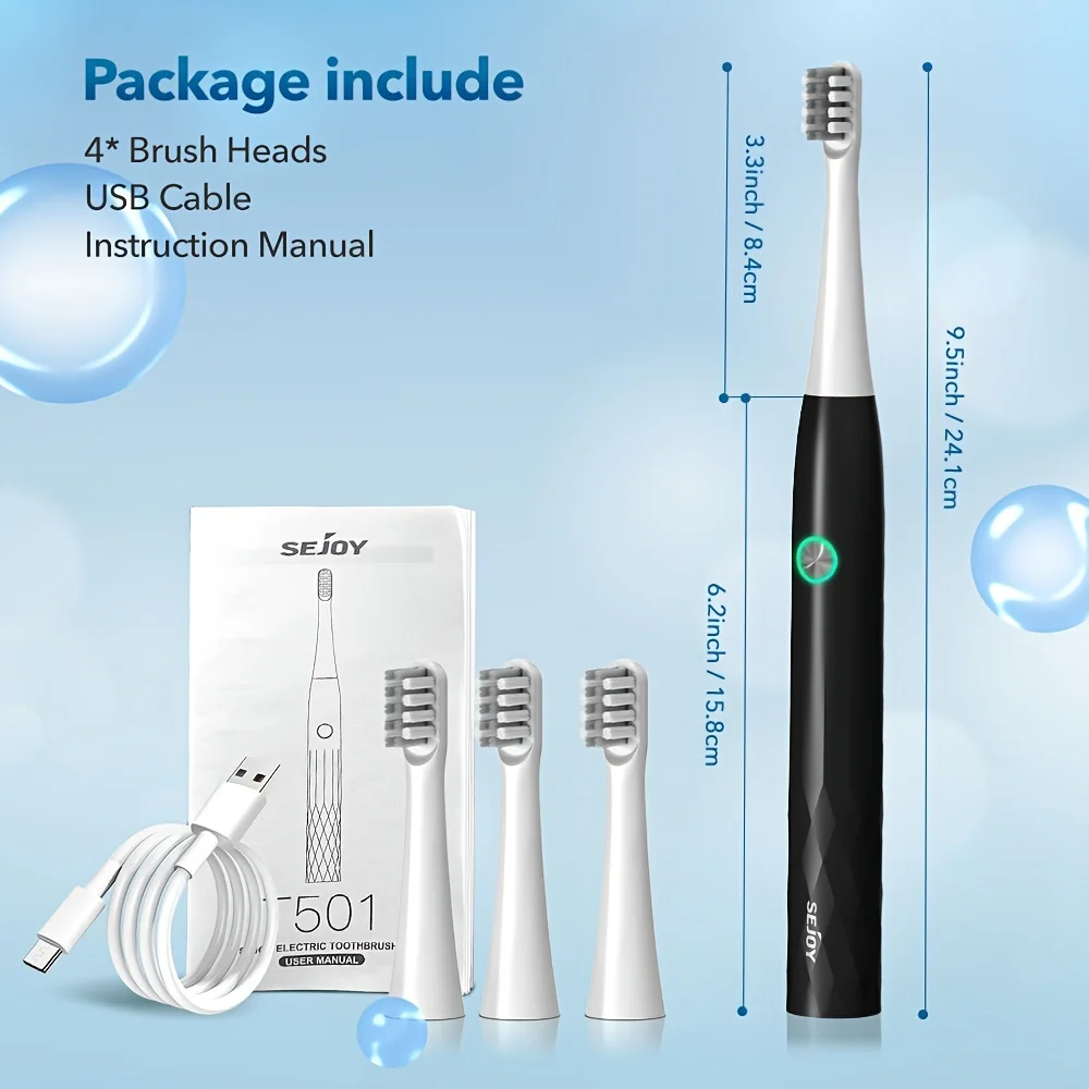 Sejoy Sonic Electric Toothbrush  Personal Care Appliances Oral Rechargeable Toothbrus 1-Hour Fast Charge 3 Modes 4 Brush Heads 5