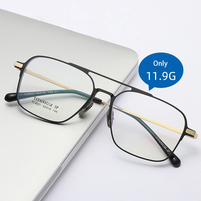 Leichte reine Titan rahmen Retro Polygon Brille Pilot Ultra Doppelbrücke maßge schneiderte optische verschreibung pflicht ige Brillen Mann