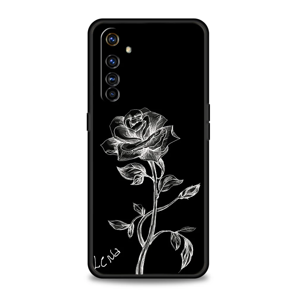 Elegant Black Flower Shockproof Silicone Phone Case - Stylish Protective Cover