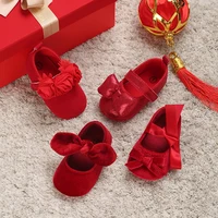 Red Festive Baby Princess Shoes 0-1 Year Old Girl Baby Cloth Sole Walking Shoes With Bow Tie Mary Jane Single Shoes 2