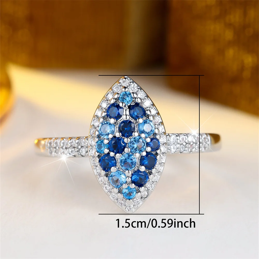 Aqua Blue Crystal Zircon Marquise Rings For Women Vintage Silver Color Engagement Ring Wedding Jewelry Bridal Versatile Gifts