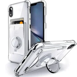 Shockproof Transparent Ring Holder Case with Wallet Card Holder and Airbag Protection - 7Plus - 8Plus