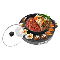 Marmite électrique ronde noire de 2200 W avec grill, 52*18,5 cm, marmite électrique, grill électrique pour cuire des steaks, des fruits de mer, des viandes 2