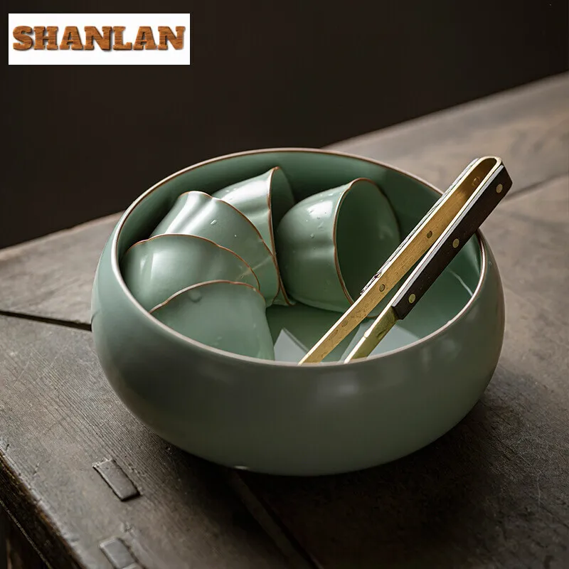 1100ml Handamde Azure Ru Kiln Porcelain Jianshui Japanese Washing Cup Bowl Writing-brush Washer Chaxi Tea Residue Bucket Supplie
