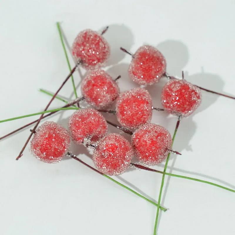 10pcs 2cm Mini Artificial Fruit Glass Berries Apple Pomegranate Bouquet Stamen Christmas Decorative Scrapbooking Gift Box Craft artificial fruits and vegetables