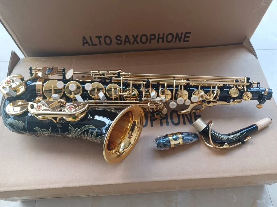 New Alto Saxophone Eb Black gold key E Flat Sax With Case Mouthpiece Professional musical instrument